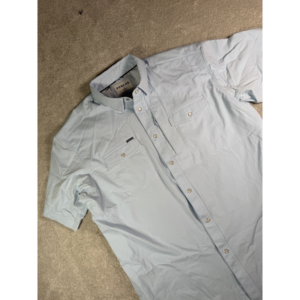 Poncho Shirt Mens Large Blue Short Sleeve Snap Front Slim Fit Casual Performance